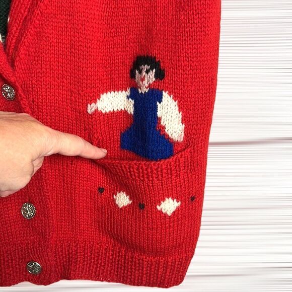 BEREK Vintage Hand Knit in Uruguay Christmas Holiday Red Wool Button Down Vest - Picture 6 of 15